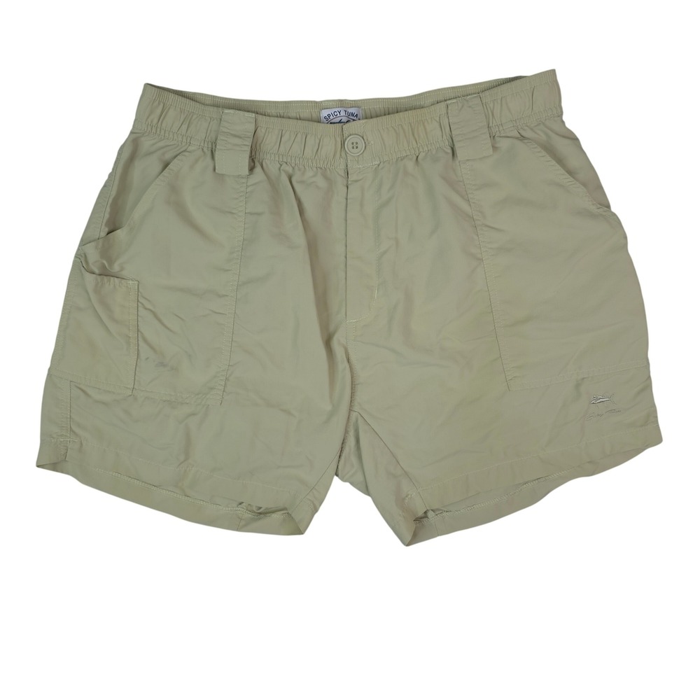 Spicy Tuna Fishing Shorts Mens XL Tan Ripstop Nylon Cargo 5.5" Inseam